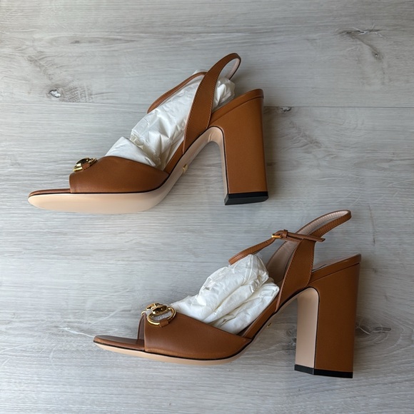 Gucci Horsebit Leather Sandal Harness Brown Heel size 8.5 nwt in box - Picture 12 of 14